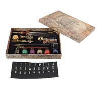 British Retro Feather Pen Set Elegant Handle European Style Quill Pen with Replacement Nibs for Collectors, Enthusiasts - Stainless Steel, Fire Lacquer, Wood (SP271931R sprinkled golden gray