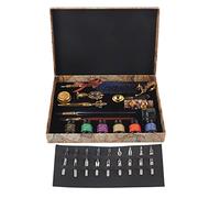 British Retro Feather Pen Set Elegant Handle European Style Quill Pen with Replacement Nibs for Collectors, Enthusiasts - Stainless Steel, Fire Lacquer, Wood (SP271902R sprinkled with gold