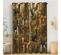 British Retro Pastoral Style Full Blackout Curtains with Black Liner, 66"x90" 2 Panels Autumn Forest, Vest Dog Thermal Insulated Curtains & Drapes Window Treatment for Living Room Bedroom, Green