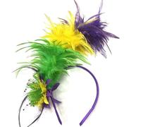 British Retro Style Rainbow Feather Headband for Festival Party Stage Performance Elegant Hair Band Accessory (Light Green, One Size)