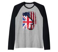 British Roots | Half American Flag Patrioitc |United Kingdom Raglan Baseball Tee
