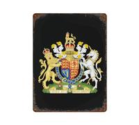 British Royal Coat of Arms England Queen Funny Metal Tin Sign Vintage Iron Hanging Plate Wall Art with Rusty for Home Garage Bar Decor