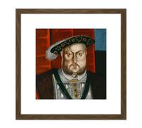 British School Henry VIII King Portrait 8X8 Inch Square Wooden Framed Wall Art Print Picture with Mount Artery8 Brown One Size