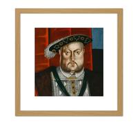 British School Henry VIII King Portrait 8X8 Inch Square Wooden Framed Wall Art Print Picture with Mount Artery8 Light Oak One Size