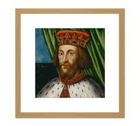 British School King John Portrait 8X8 Inch Square Wooden Framed Wall Art Print Picture with Mount Artery8 Light Oak One Size