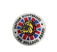 British Scooterists The Bulldog Breed Embroidered Iron-On Patch, Union Jack Design with Bulldog, 9cm x 9cm