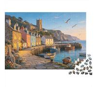 British Seaport Puzzle for Adults 1000Pc Recyclable Cliffside Village Jigsaw Puzzles Interesting Family Game Props Fun Present for Holiday Blessings Gift 38x26cm/1000pcs
