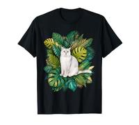 British Short Hair White Cat Tropical Hawaiian Vacation T-Shirt
