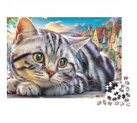 British Shorthair 1000 Piece Jigsaw Puzzle for Women, Men Tabby Cat Town Challenging Puzzles Challenge Games Great Gift 52x38cm/1000pcs