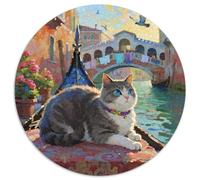 British Shorthair 1000 Piece Round Jigsaw Puzzles Creative Pet Cat Seeking A Challenging And Relaxing Activity Games for Adults And Kids 1000pcs (67.5x67.5cm)
