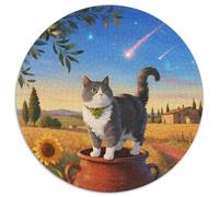British Shorthair 1000 Piece Round Jigsaw Puzzles Creative Pet Cat Seeking A Challenging And Relaxing Activity Games for Adults And Kids 1000pcs (67.5x67.5cm)