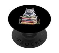 British Shorthair Cat Bookworm Flowers Book Reading Books PopSockets Adhesive PopGrip