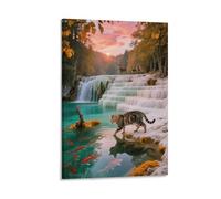 British Shorthair Cat Canvas Wall Art Forest Pond Water Print On Canvas Artwork for Home Office Bedroom Decor Gift 08x12inch(20x30cm)