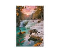 British Shorthair Cat Canvas Wall Art Forest Pond Water Print On Canvas Modern Artwork for Living Room Bedroom Home Office Decorations Gift 16x24inch(40x60cm)