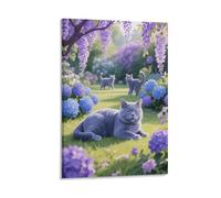 British Shorthair Cat Canvas Wall Art Garden Print On Canvas Modern Artwork for Living Room Home Office Decor Gift 20x30inch(50x75cm)
