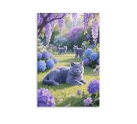 British Shorthair Cat Canvas Wall Art Garden Print On Canvas Modern Artwork for Living Room Home Office Home Decor Gift 12x18inch(30x45cm)