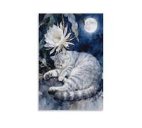 British Shorthair Cat Canvas Wall Art Sea of Flowers Print On Canvas Modern Artwork for Living Room Bedroom Home Office Decorations Gift 08x12inch(20x30cm)
