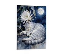 British Shorthair Cat Canvas Wall Art Sea of Flowers Print On Canvas Modern Artwork for Living Room Home Office Home Decor Gift 20x30inch(50x75cm)