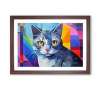British Shorthair Cat Cubism Framed Print | A2 Walnut Framed Wall Art | Ready to Hang | Cubist Flag Picture | Living Room Bedroom Lounge Office
