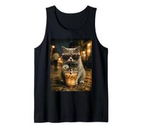 British Shorthair Cat Drinking Ice Coffee Funny Animal Tank Top