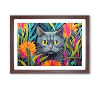 British Shorthair Cat Expressionism Framed Print | A2 Walnut Framed Wall Art | Ready to Hang | Eclectic Flag Picture | Living Room Bedroom Lounge Office