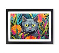 British Shorthair Cat Expressionism Framed Wall Art Print, Ready to Hang Picture for Living Room Bedroom Home Office, Black A2 (66 x 48 cm)