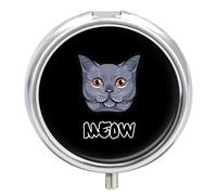 British Shorthair Cat Face Round Pill Box Organiser 3 Compartment Portable Medicine Case