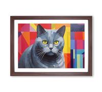 British Shorthair Cat Hard Edge Framed Print | A2 Walnut Framed Wall Art | Ready to Hang | Modern Flag Picture | Living Room Bedroom Lounge Office