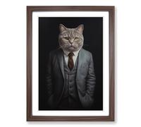British Shorthair Cat in a Suit Painting No.2 Framed Print | A2 Walnut Framed Wall Art | Ready to Hang | Modern Flag Picture | Living Room Bedroom Lounge Office