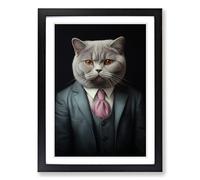 British Shorthair Cat in a Suit Painting No.3 Framed Print | A2 Black Framed Wall Art | Ready to Hang | Modern Flag Picture | Living Room Bedroom Lounge Office