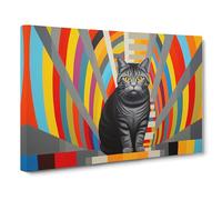 British Shorthair Cat Op Art Canvas Print | Gallery Wrapped 30mm Frame Wall Art | 30x20 inches | Ready to Hang | Modern Animals Picture | Living Room Bedroom Lounge Office
