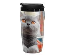 British Shorthair Cat Printed Reusable Coffee Mug Insulated Travel Drinking Cup Water Bottle with Lid 250ml