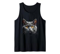 British Shorthair Cat Realistic Face Art Black Tank Top