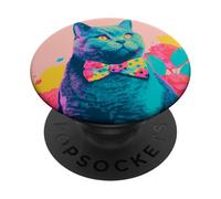 British Shorthair Cat Risograph Pop Art Portrait PopSockets Adhesive PopGrip