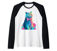 British Shorthair Cat Risograph Pop Art Portrait Raglan Baseball Tee