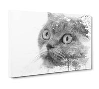 British Shorthair Cat V4 Canvas Print | Gallery Wrapped 30mm Frame Wall Art | 30x20 inches | Ready to Hang | Modern Animals Picture | Living Room Bedroom Lounge Office