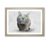 British Shorthair Cat Vol.4 Painting Framed Print | A2 Oak Framed Wall Art | Ready to Hang | Modern Flag Picture | Living Room Bedroom Lounge Office