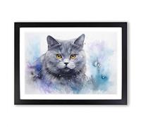 British Shorthair Cat Watercolour No.2 Framed Print | A2 Black Framed Wall Art | Ready to Hang | Modern Flag Picture | Living Room Bedroom Lounge Office
