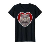 British Shorthair Heart Value Graphic T-Shirt, Women, Black, XL