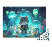 British Shorthair Jigsaw Puzzles for Adults 1000 Piece Educational Challenge British Purebred Shorthair Cat And Round Body Shape Blue-gray Gradient Color Smoke Patterned Gentle Eyes Elegant Demeanor