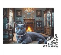 British Shorthair Jigsaw Puzzles For Adults 1000 Piece Educational Game British Purebred Shorthair Cat And Round Body Shape Blue-gray Gradient Color Smoke Patterned Gentle Eyes Elegant Demeanor Chal