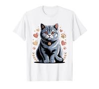 British Shorthair Mom Blue Grey Cat Portrait Illustration T-Shirt