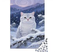 British Shorthair Puzzles 1000 Piece Snowfall Home Decoration for Adults And Kids Gift High Difficulty Game Educational Games 1000pcs (75x50cm)