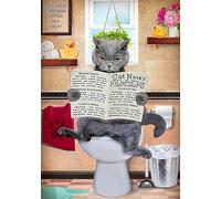British Shorthair Sits On The Toilet and Reading A Newspaper Metal Tin Sign for Bar Cafe Pub Wall Decor Retro Vintage 12 X 16 inches
