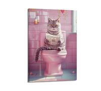 British Shorthair Sitting on A Pink Toilet Poster Decorative Painting Canvas Wall Posters And Art Picture Print Modern Family Bedroom Decor Posters 16x24inch(40x60cm)