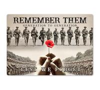 British Soldiers Metal Sign Red Poppy Remember Them Wall Plaque for VE Day Memorial Home Pub Garden Bar, Small, White