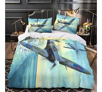 British Spitfire Fighter 3D Print Military Comforter Covers Duvet Cover for Boys Girls Quilt Cover with Zipper Closure with Pillow Cases Bedding Set Soft Microfiber 2 Pieces Single（140x200cm）