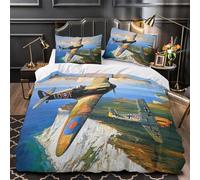 British Spitfire Fighter 3D Print Military Comforter Covers Quilt Cover Duvet Cover for Teens And Adults Soft Microfiber Bedding Set with Pillow Cases with Zipper Closure 3 Pieces King（220x240cm）