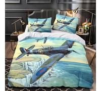 British Spitfire Fighter 3D Printed Military Duvet Cover Quilt Cover for Boys Girls Comforter Covers with Pillow Cases Bedding Set with Zipper Closure Soft Microfiber 3 Pieces Double（200x200cm）
