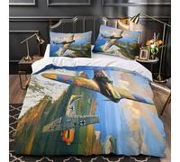 British Spitfire Fighter Duvet Cover for Boys Girls 3D Print Military Quilt Cover Comforter Covers Bedding Set with Zipper Closure with Pillow Cases Soft Microfiber 2 Pieces Single（140x200cm）